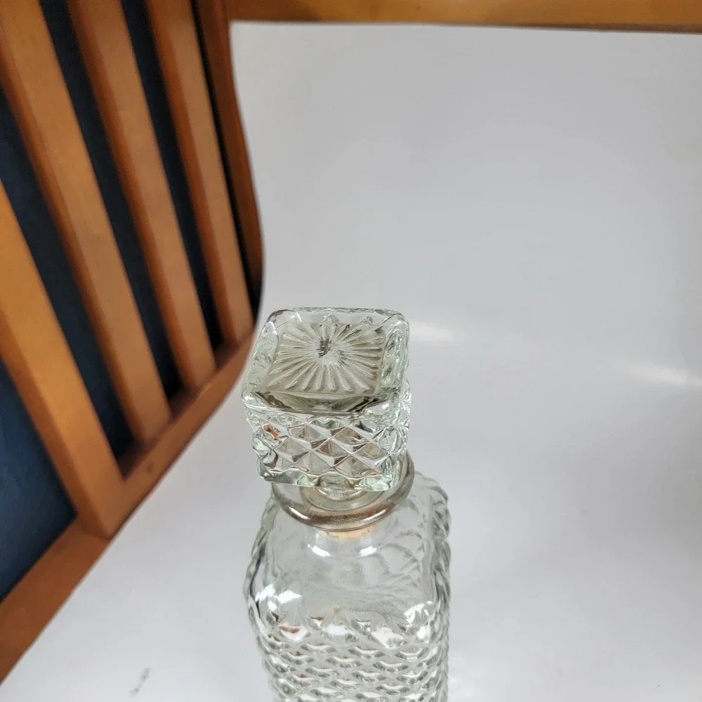 Vintage Cut  diamond Glass Decanter with Cork Stopper-Very Elegant/Rare